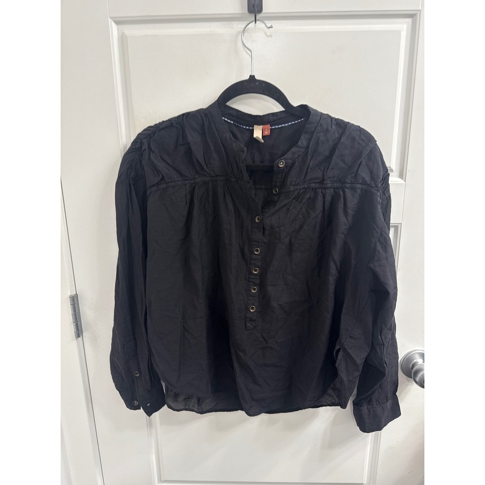 Pilcro and the Letterpress Anthropologie Black Band Collar Button Front Blouse S